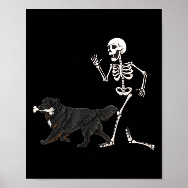 Funny Halloween Newfoundland And Skeleton  Poster (Front)