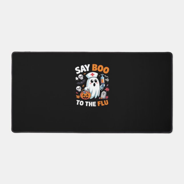 Funny Halloween Nurse Ghost T-Shirt – “Say Boo to  Desk Mat (Front)