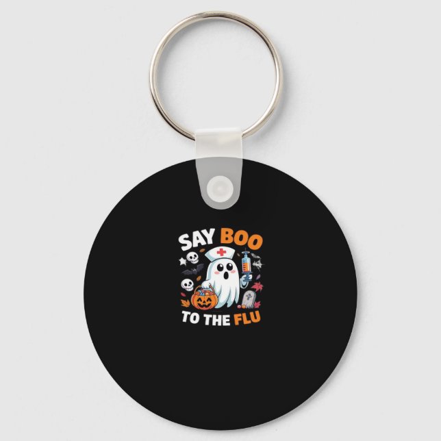 Funny Halloween Nurse Ghost T-Shirt � �Say Boo to  Key Ring (Front)