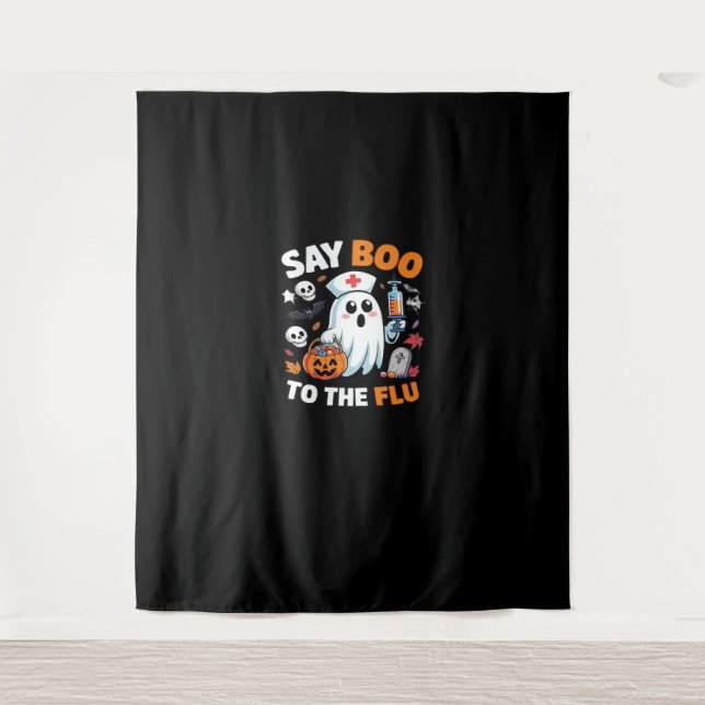 Funny Halloween Nurse Ghost T-Shirt – “Say Boo to  Tapestry (Front)