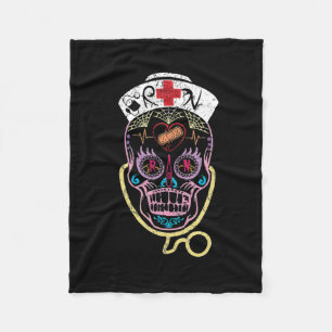 Funny Halloween Nurse Sugar Skull Day of the Dead Fleece Blanket