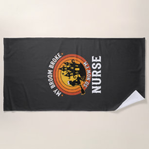 Funny Halloween Nurse Witch Broom Costume Graphic Beach Towel