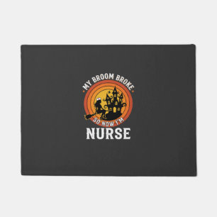 Funny Halloween Nurse Witch Broom Costume Graphic Doormat