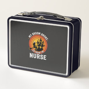 Funny Halloween Nurse Witch Broom Costume Graphic Metal Lunch Box