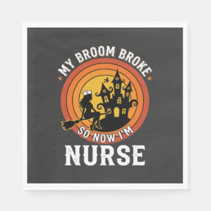 Funny Halloween Nurse Witch Broom Costume Graphic Napkin