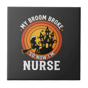 Funny Halloween Nurse Witch Broom Costume Graphic Tile