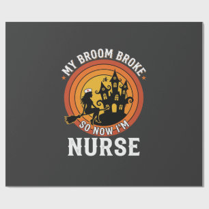 Funny Halloween Nurse Witch Broom Costume Graphic Wrapping Paper