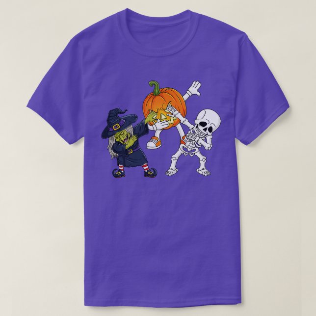 Funny Halloween O Lantern Witch Skeleton Dabbing T-Shirt (Design Front)