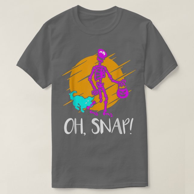 Funny Halloween Oh, Snap Broken Bone Skeleton Pump T-Shirt (Design Front)