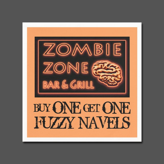 Funny Halloween Party Drink Fuzzy Navel Napkin (Zombie Zone Halloween Paper Napkins)