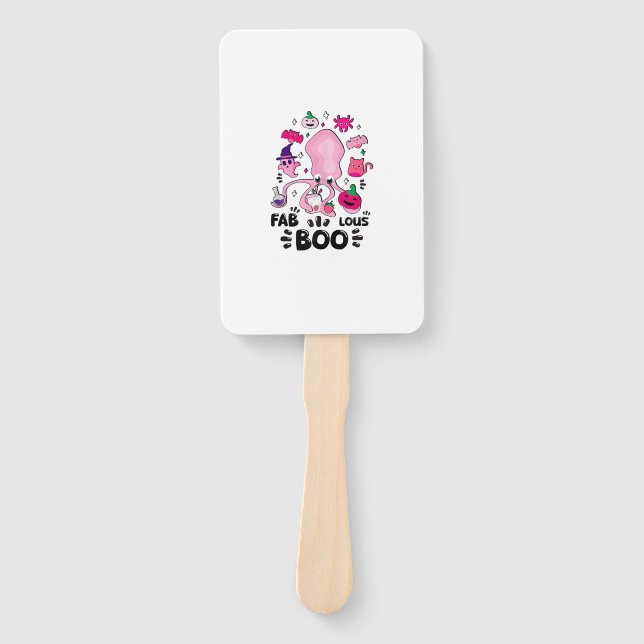 Funny Halloween Pink Cat Ghost Juggling Octopus Fa Hand Fan (Front)