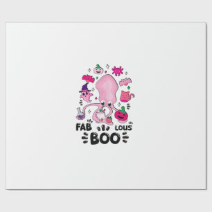 Funny Halloween Pink Cat Ghost Juggling Octopus Fa Wrapping Paper