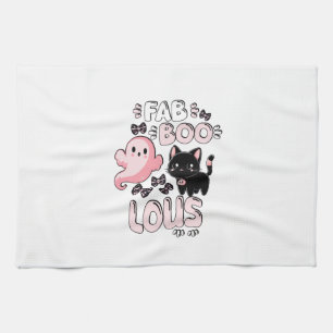 Funny Halloween Pink Ghost Spooktacular Cat Fab BO Tea Towel