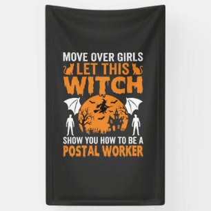 Funny Halloween Postal Worker Witch Cat Graphic Banner