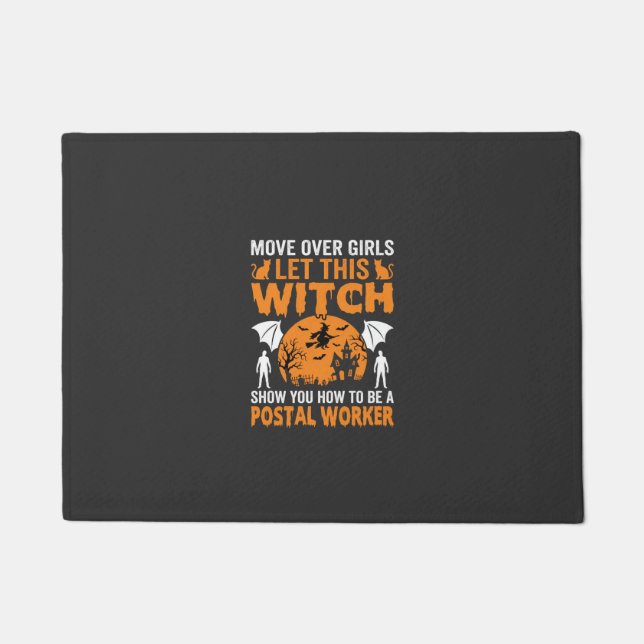 Funny Halloween Postal Worker Witch Cat Graphic Doormat (Front)