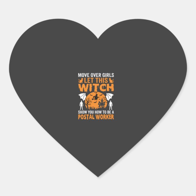 Funny Halloween Postal Worker Witch Cat Graphic Heart Sticker (Front)