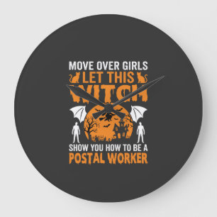 Funny Halloween Postal Worker Witch Cat Graphic Large Clock