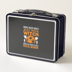 Funny Halloween Postal Worker Witch Cat Graphic Metal Lunch Box