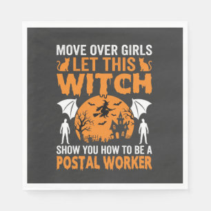 Funny Halloween Postal Worker Witch Cat Graphic Napkin