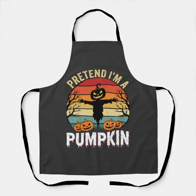 Funny Halloween Pretend Im a Pumpkin Retro Design Apron (Front)
