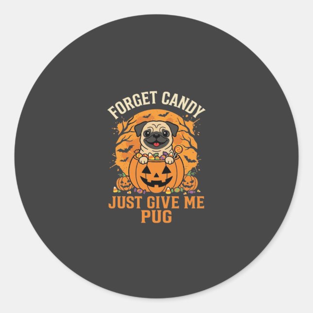 Funny Halloween Pug Candy Design_1 Classic Round Sticker (Front)