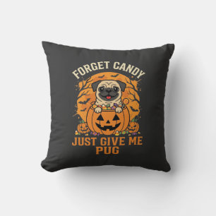 Funny Halloween Pug Candy Design_1 Cushion
