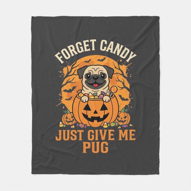 Funny Halloween Pug Candy Design_1 Fleece Blanket (Front)