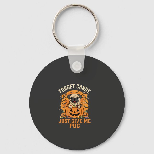 Funny Halloween Pug Candy Design_1 Key Ring (Front)