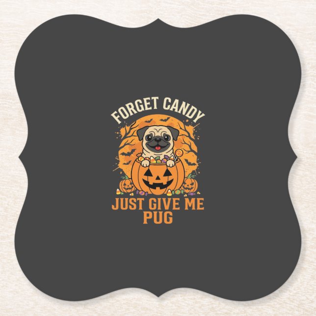 Funny Halloween Pug Candy Design_1 Paper Coaster (Front)