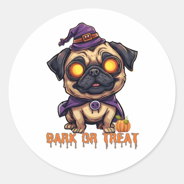 Funny Halloween Pug  Classic Round Sticker (Front)