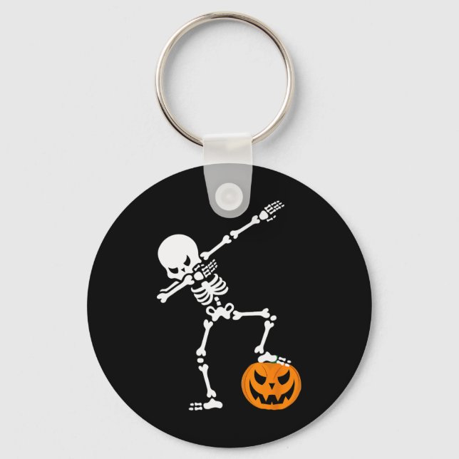 Funny Halloween Pumpkin Dabbing Skeleton For Men W Key Ring (Front)