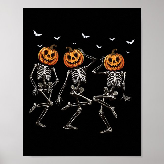 Funny Halloween Pumpkin Dancing Skeleton Costume W Poster (Front)