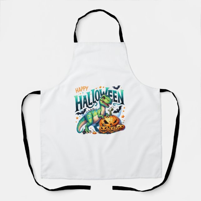 Funny Halloween Pumpkin Dinosaur Cat Moon Spooky  Apron (Front)