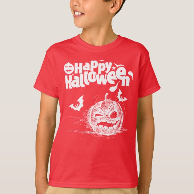 Funny Halloween Pumpkin Face For Boy Costume T-Shirt (Front)