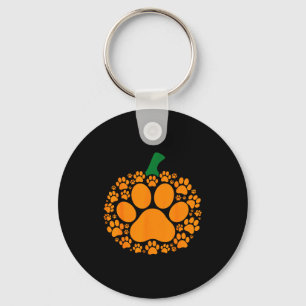 Funny Halloween Pumpkin Paw Print Dog Lover Cat Key Ring