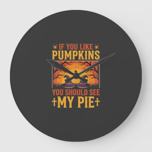 Funny Halloween Pumpkin Pie Witch Design_1 Large Clock