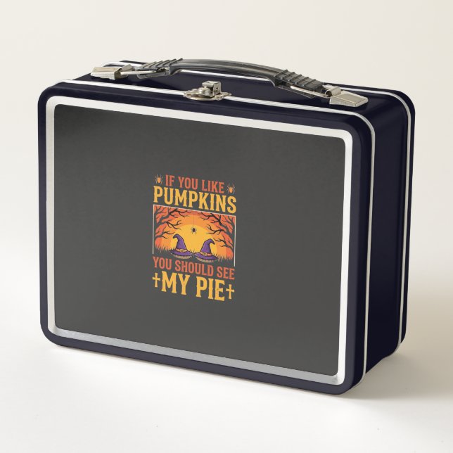 Funny Halloween Pumpkin Pie Witch Design_1 Metal Lunch Box (Front)