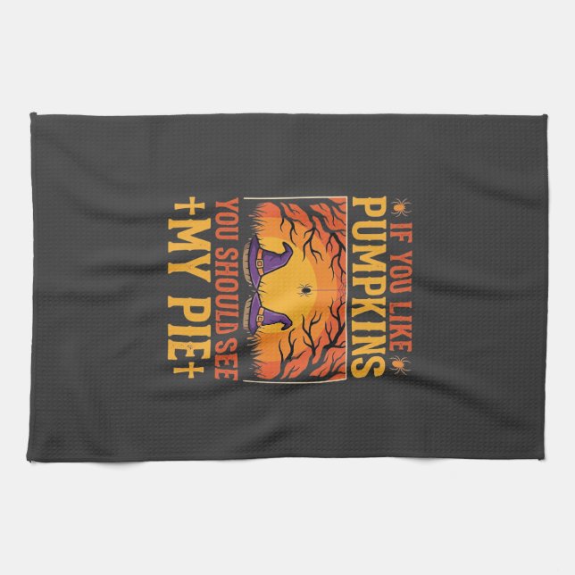 Funny Halloween Pumpkin Pie Witch Design_1 Tea Towel (Horizontal)