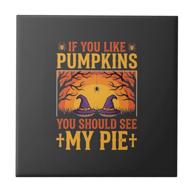 Funny Halloween Pumpkin Pie Witch Design_1 Tile (Front)
