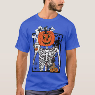 Funny Halloween Pumpkin Skeleton Coffee Lover T-Shirt