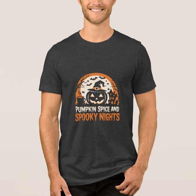 Funny Halloween Pumpkin Spice and Spooky Nights Tri-Blend Shirt (Front)
