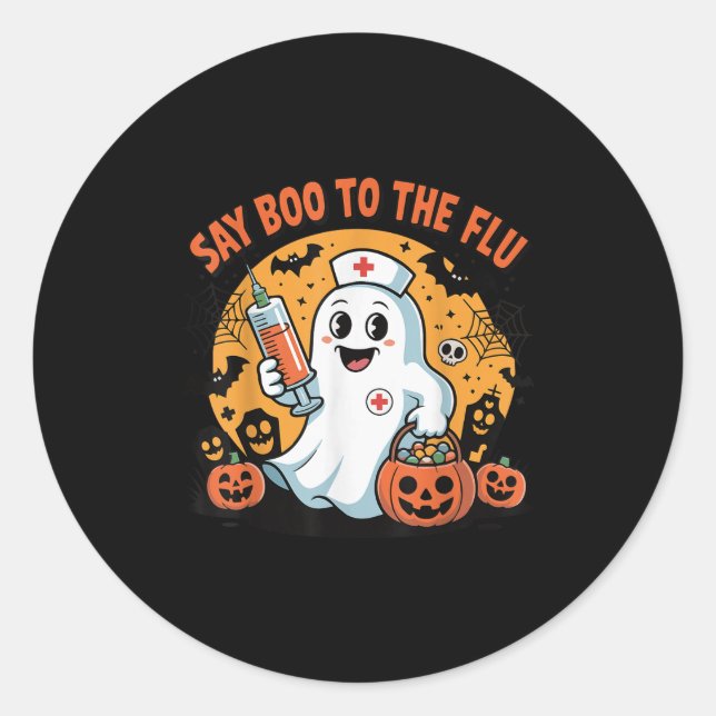 Funny Halloween Quote Say Boo To The Flu Cool Vacc Classic Round Sticker (Front)