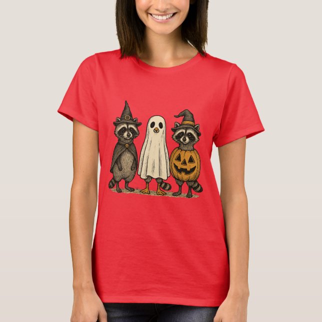Funny Halloween Racoon cute boo T-Shirt (Front)