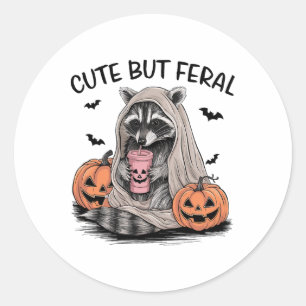 Funny Halloween Racoon With Pumpkins Bats - Cute  Classic Round Sticker
