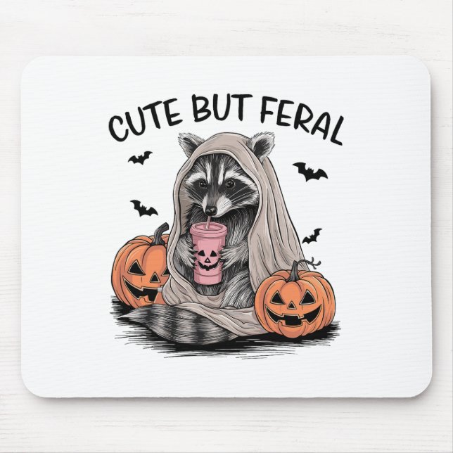 Funny Halloween Racoon With Pumpkins Bats - Cute  Mouse Pad (Front)