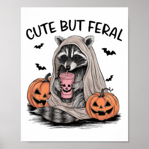 Funny Halloween Racoon With Pumpkins Ts - Cute Bu Poster