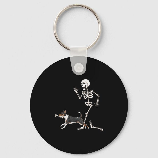 Funny Halloween Rat Terrier And Skeleton  Key Ring (Front)