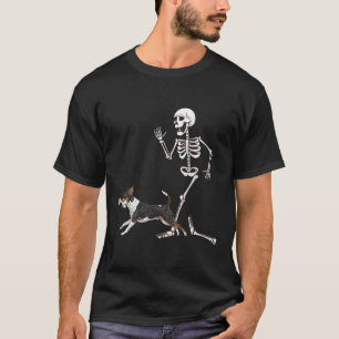 Funny Halloween Rat Terrier And Skeleton  T-Shirt