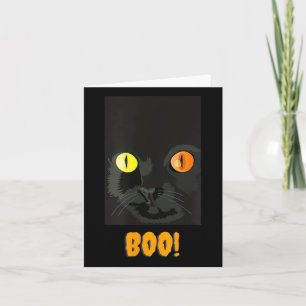 Funny Halloween Retro Black Cat Boo Silhouette Card