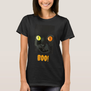 Funny Halloween Retro Black Cat Boo Silhouette T-Shirt